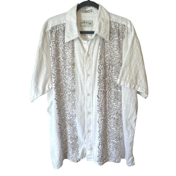 Orvis Embroidered Short Sleeve Button Up Shirt Men’s XXL White Cotton - Picture 1 of 7